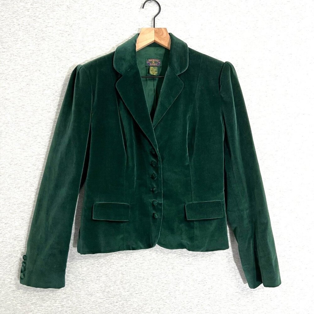 VIntage Blazer Womens 8/10 Green Velvet Academia Y2K Prep Royal Irish Charter
